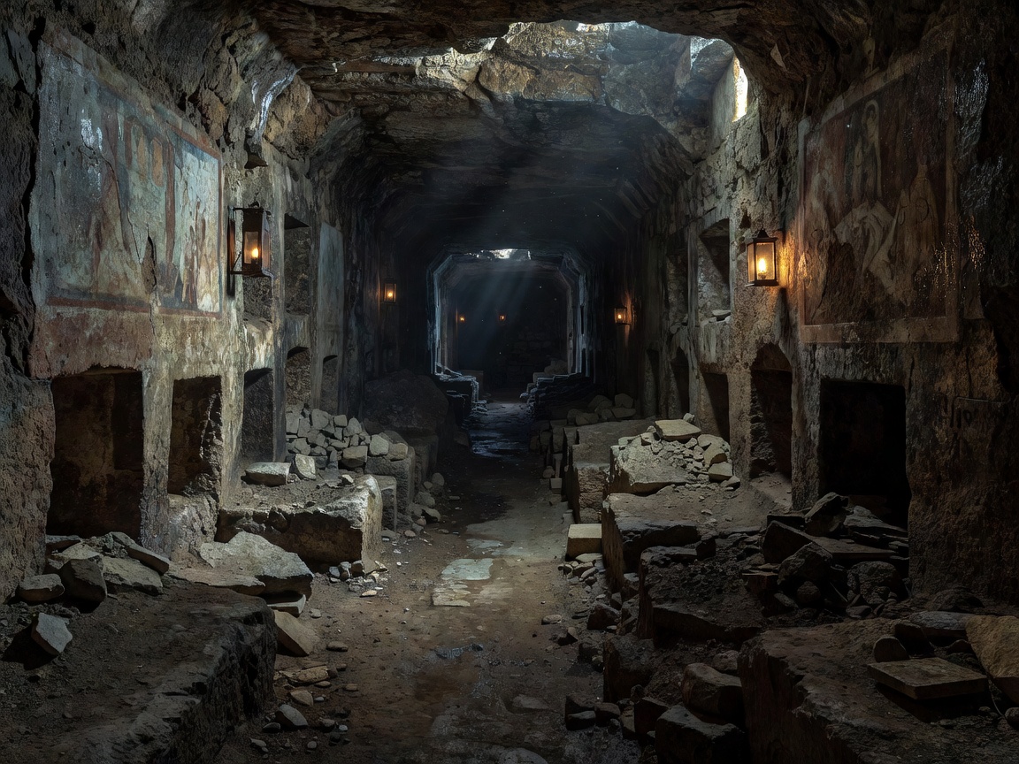 Subterranean Naples stone cavern and skulls