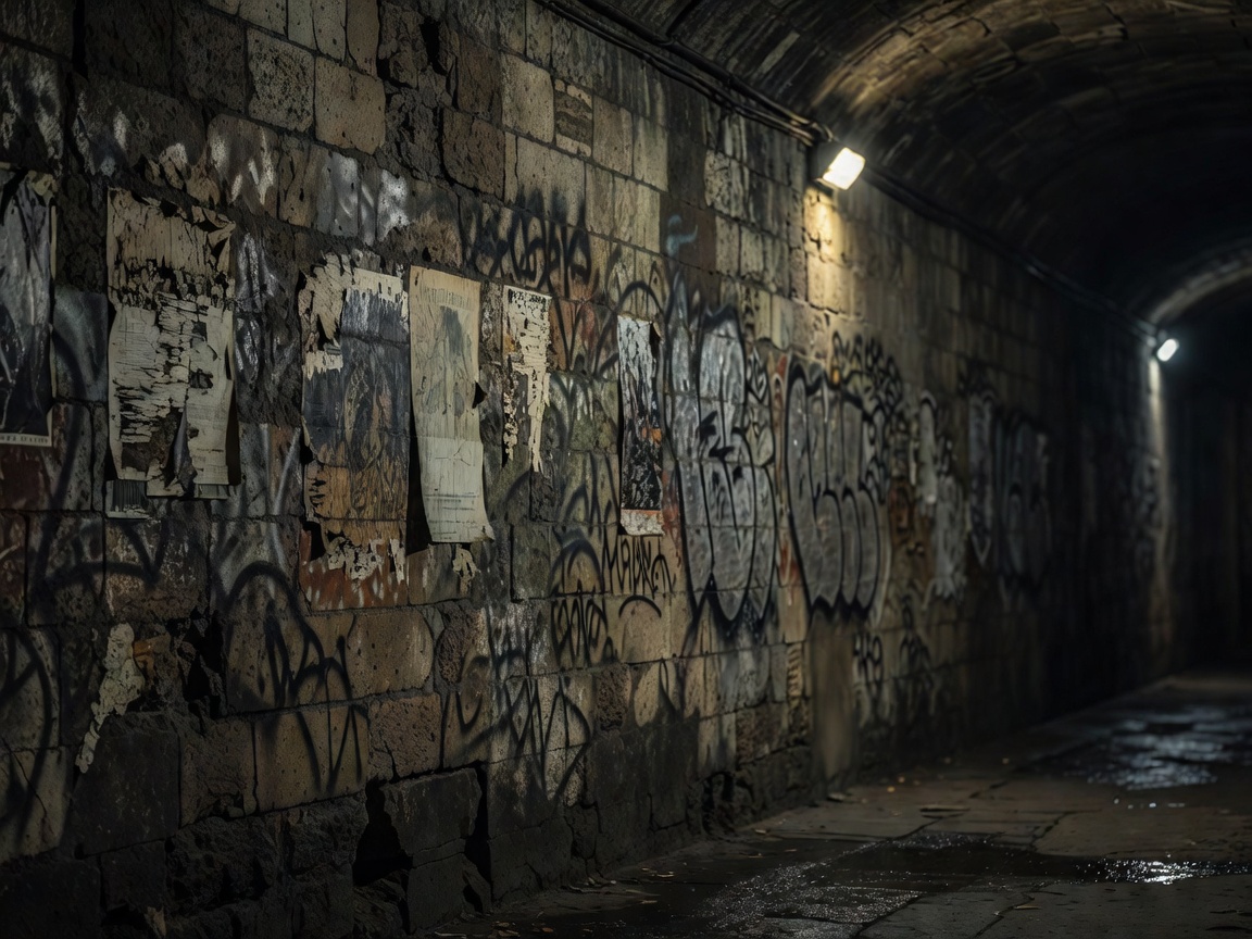 Dark underground stone catacombs in Paris